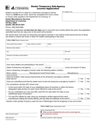 Document preview: Form DLR-430-513 Dealer Temporary Sub-agency License Application - Washington