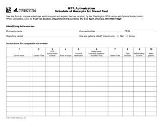 Form FT-441-778 Ifta Authorization Schedule of Receipts for Diesel Fuel - Washington
