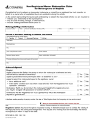 Document preview: Form DLR-430-539 Non-registered Owner Redemption Claim for Motorcycles or Mopeds - Washington