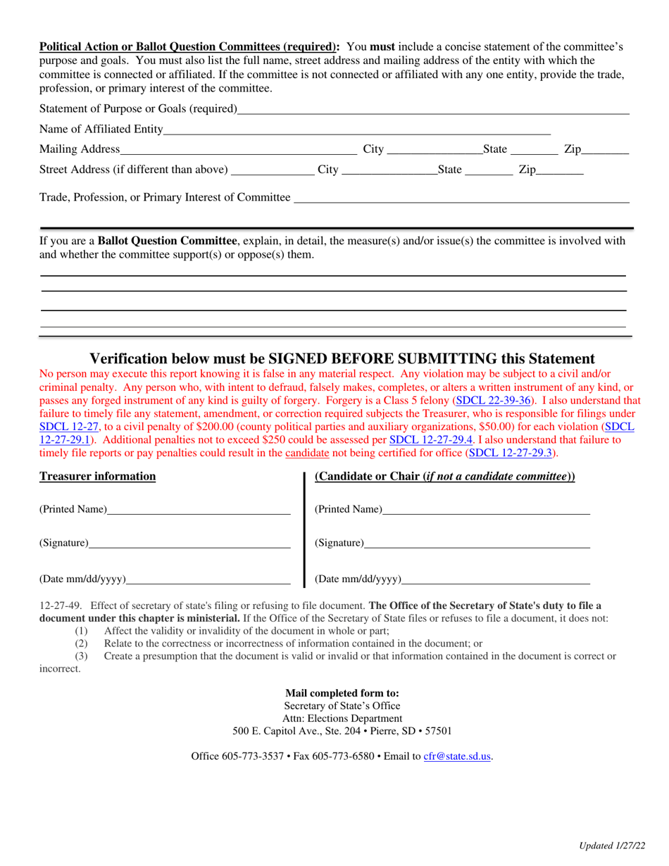 Statement of Organization - South Dakota, Page 2