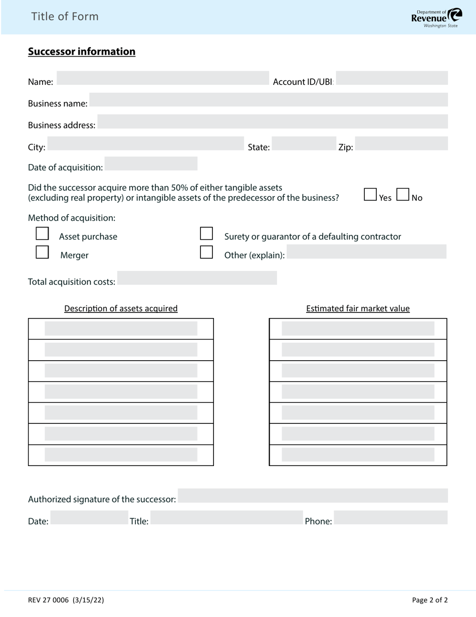 Form REV27 0006 Successorship Notice - Washington, Page 2
