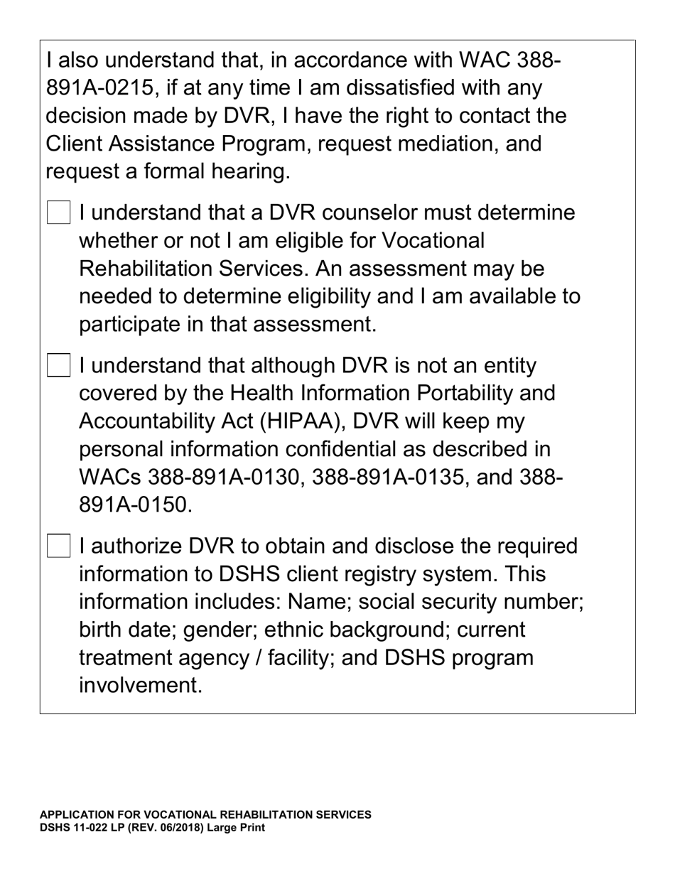 DSHS Form 11-022 Application for Vocational Rehabilitation Services - Large Print - Washington, Page 3