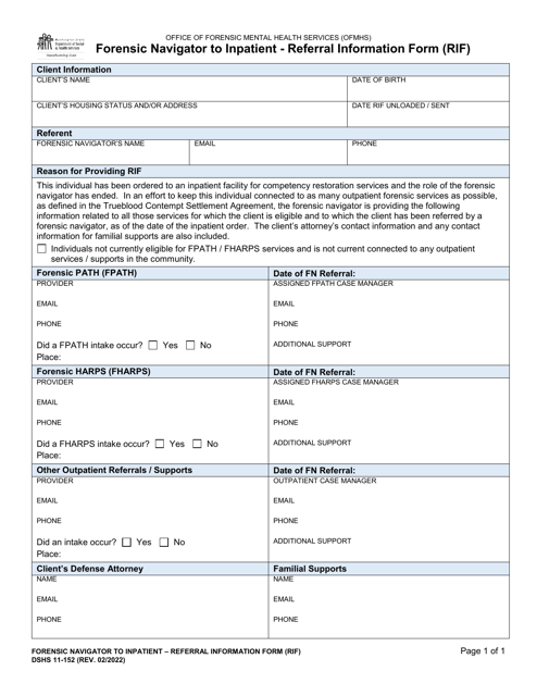 DSHS Form 11-152  Printable Pdf