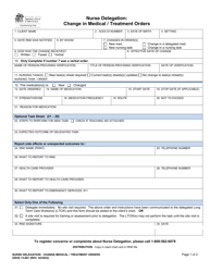 Document preview: DSHS Form 13-681 Nurse Delegation: Change in Medical/Treatment Orders - Washington