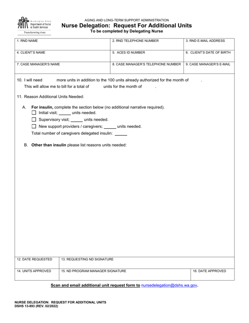 DSHS Form 13-893 Nurse Delegation: Request for Additional Units - Washington