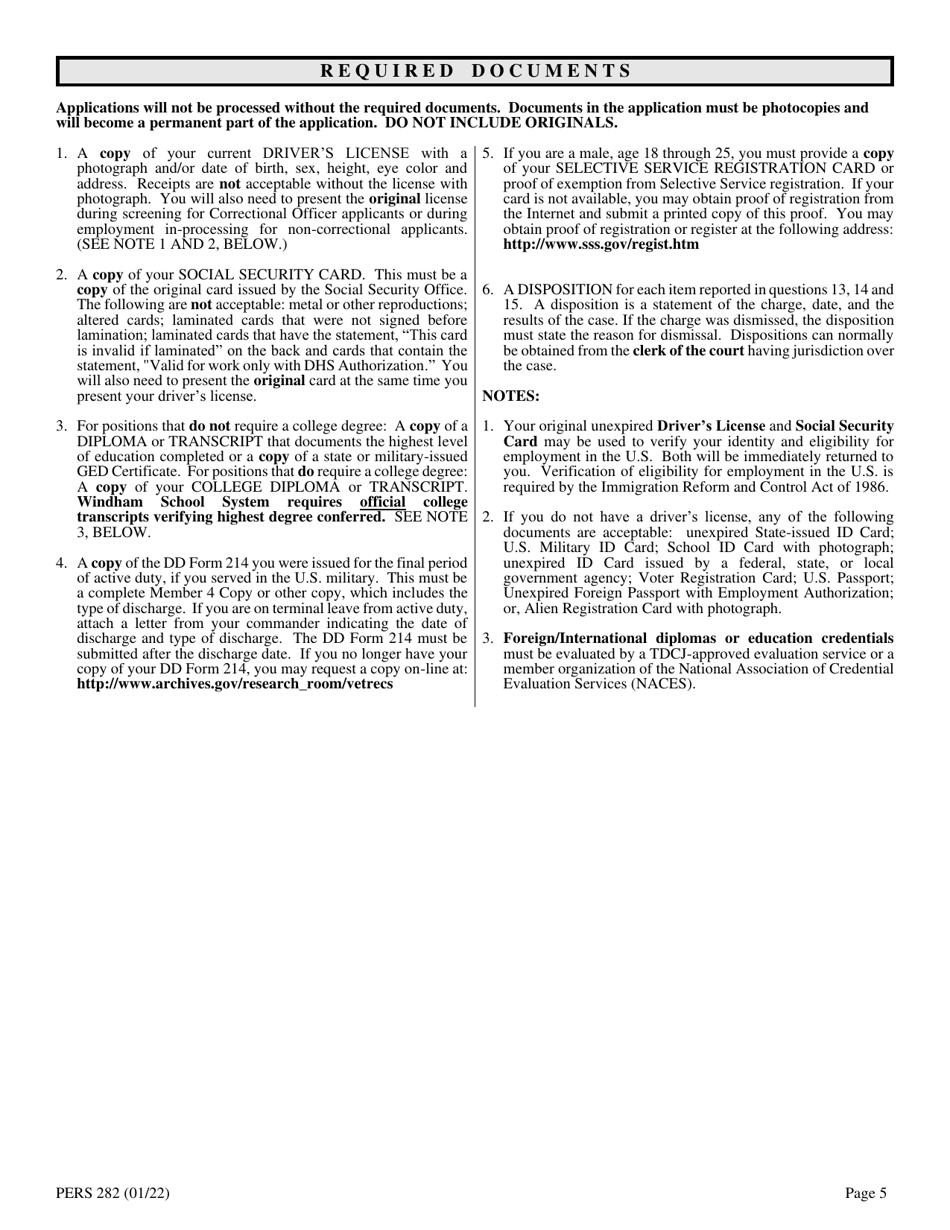 Form PERS282 Employment Application Supplement - Texas, Page 5