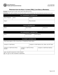 Form B-909-5501 Preparation for Adult Living (Pal) Life Skills Referral - Texas
