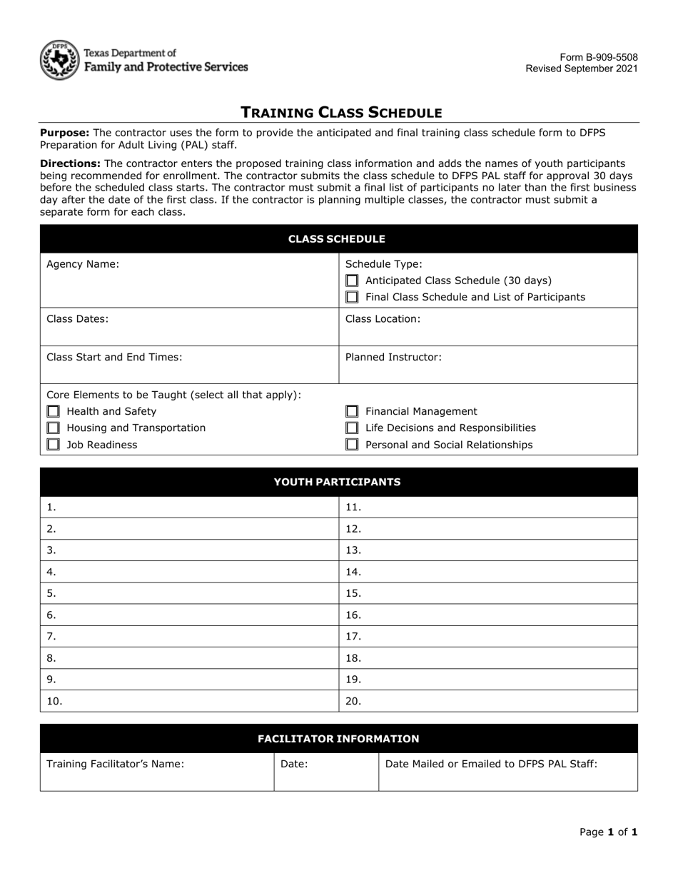 Form B-909-5508 Download Fillable PDF or Fill Online Training Class Sns-Brigh10