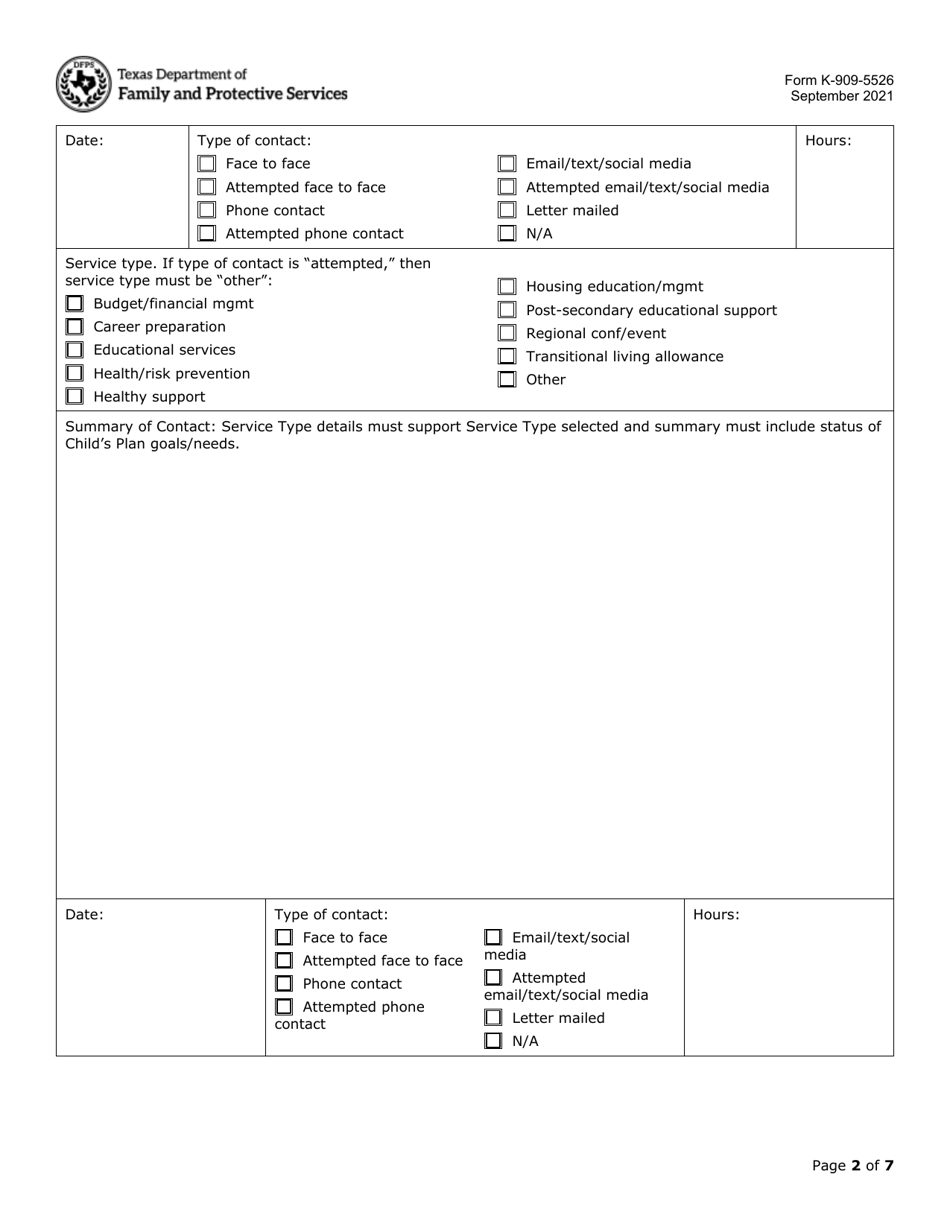 Form K-909-5526 Post Transitional Monthly Progress Report - Texas, Page 2