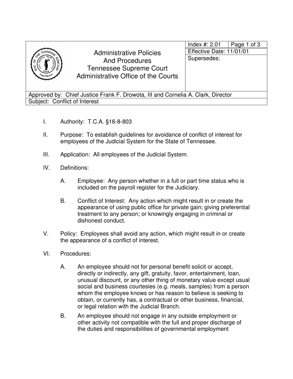Employee Disclosure of Personal Interest - Tennessee, Page 1