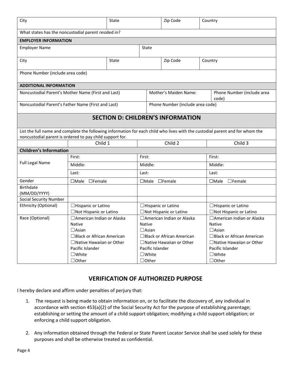 Form DSS-SE-406 Application for State Parent Locator Services - South Dakota, Page 4