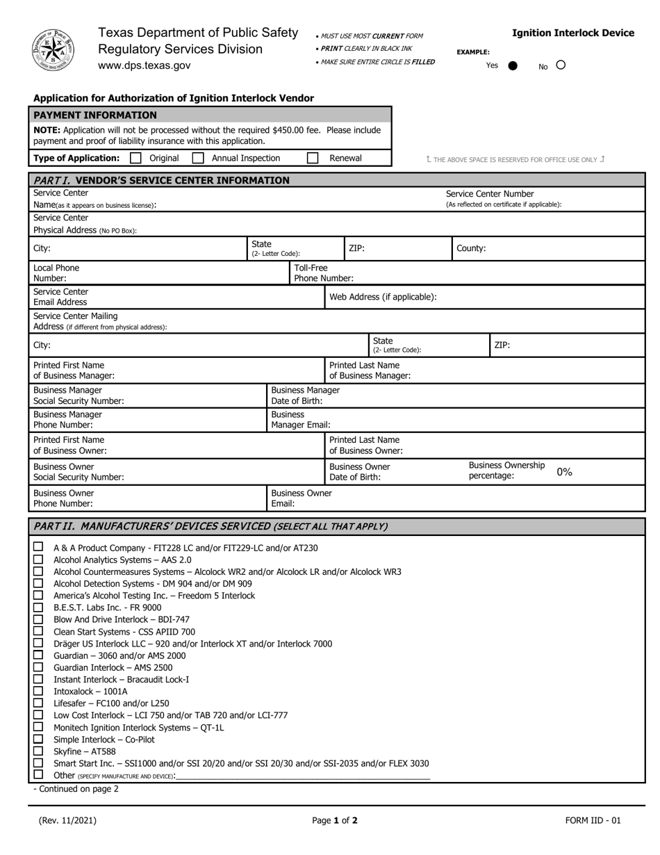 Form IID01 Download Fillable PDF or Fill Online Application for