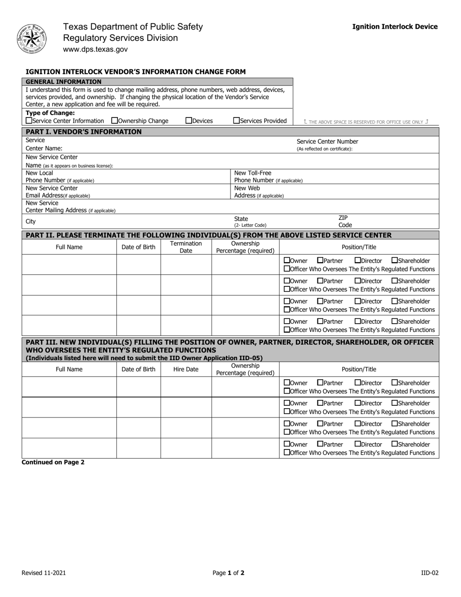 Form IID02 Download Fillable PDF or Fill Online Ignition Interlock