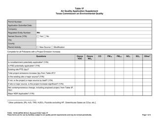 Form TCEQ-10154 Table 1F Air Quality Application Supplement - Texas