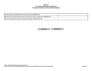 Form TCEQ-10154 Table 1F Air Quality Application Supplement - Texas, Page 2