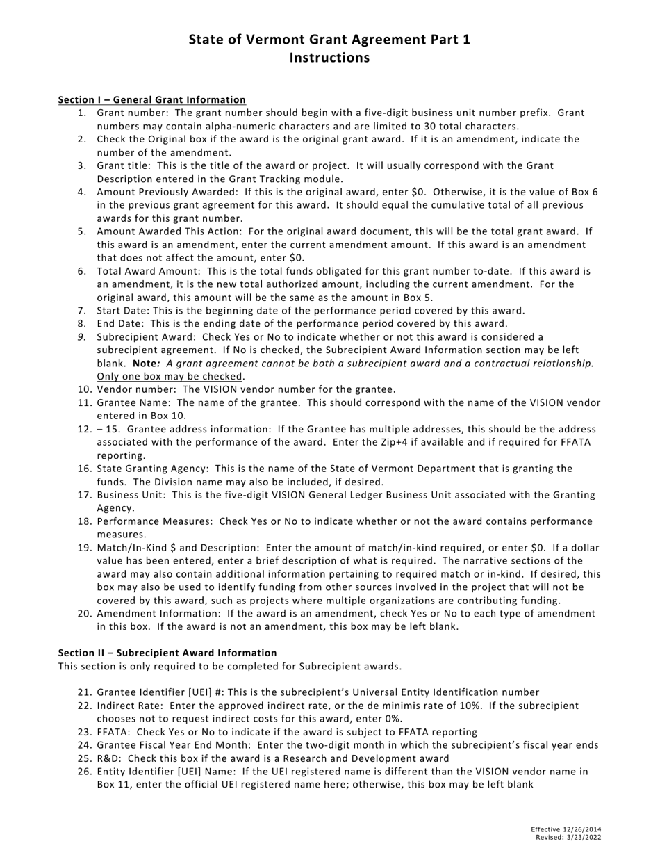 Part 1 State of Vermont Grant Agreement - Grant Award Detail - Vermont, Page 2
