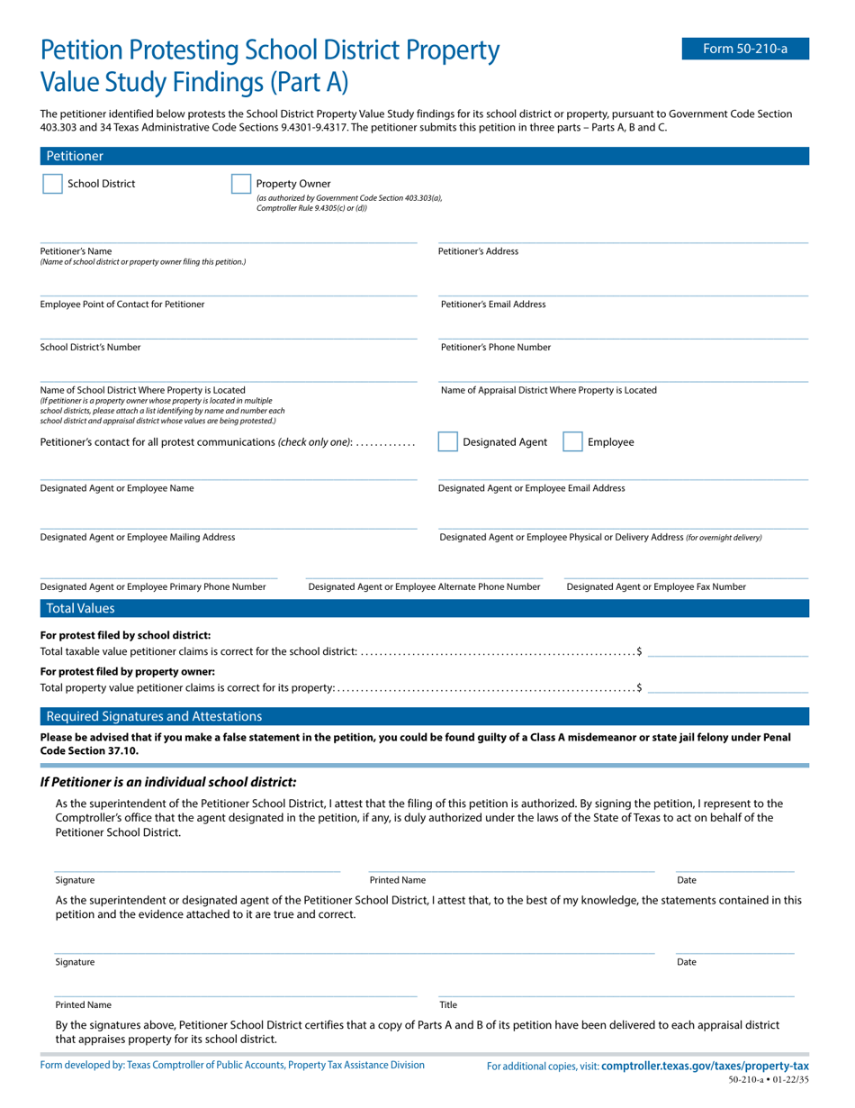 Form 50210A Part A Download Fillable PDF or Fill Online Petition
