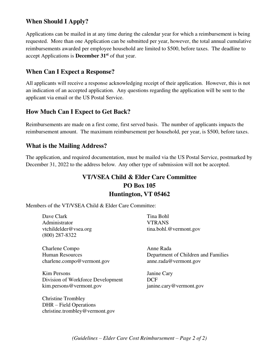 Vt / Vsea Elder Care Cost Reimbursement Application - Vermont, Page 5