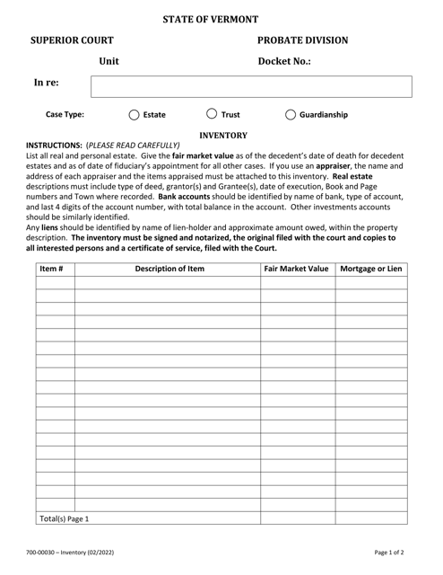 Form 700-00030  Printable Pdf