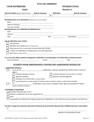 Document preview: Form 100-00247SAM Complaint for Order Against Sexual Assault on Behalf of a Minor - Vermont (French)