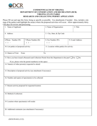 Form DCR199-043 Virginia State Parks Research and Collecting Permit Application - Virginia