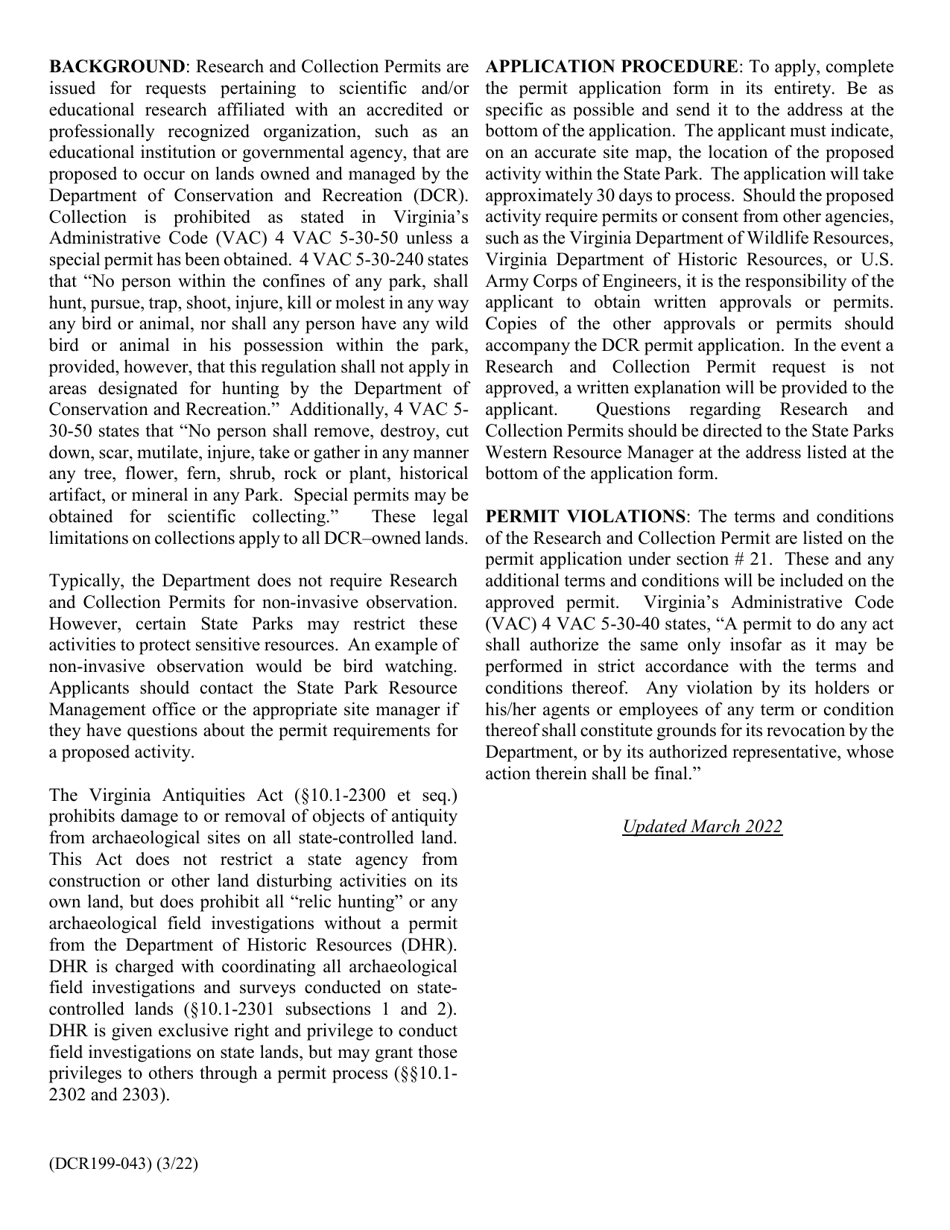 Form DCR199-043 Virginia State Parks Research and Collecting Permit Application - Virginia, Page 3
