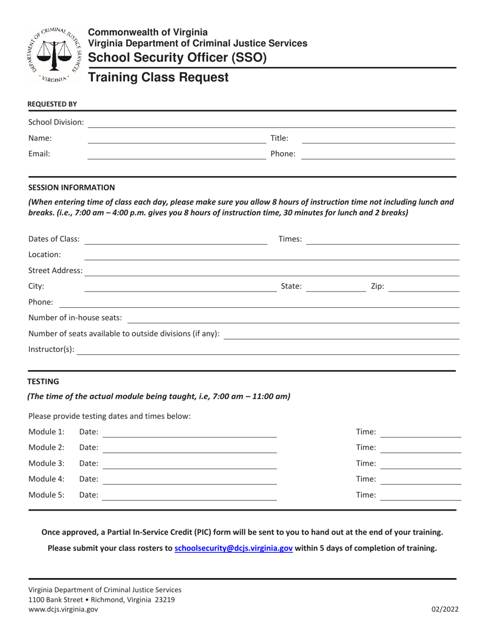 Training Class Request - School Security Officer (Sso) - Virginia, Page 1