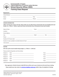 Document preview: Training Class Request - School Security Officer (Sso) - Virginia