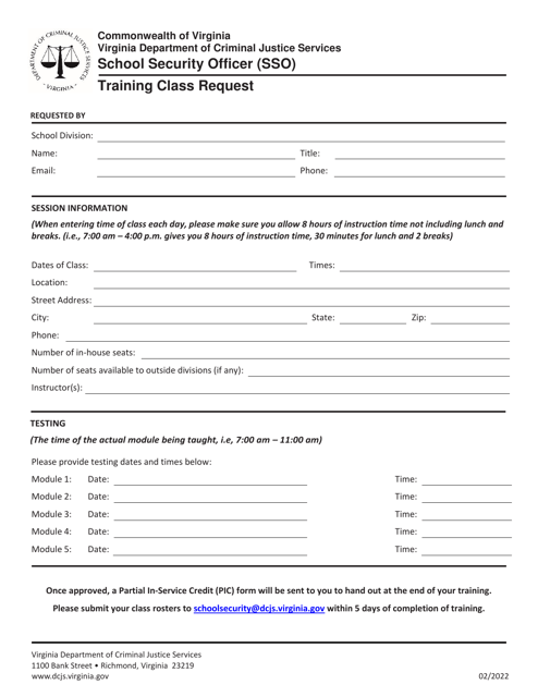Training Class Request - School Security Officer (Sso) - Virginia Download Pdf