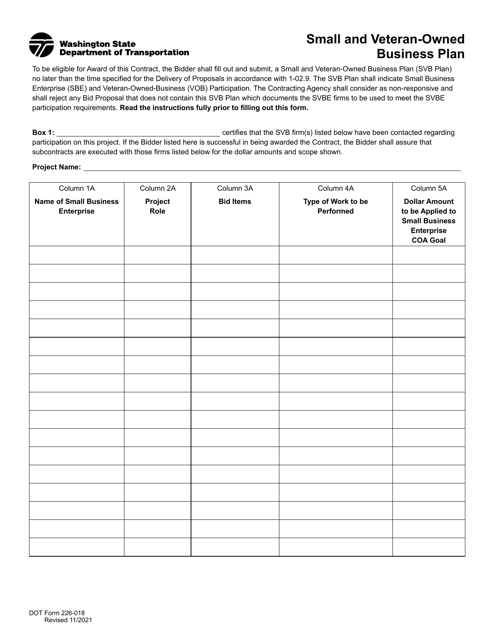 DOT Form 226-018  Printable Pdf