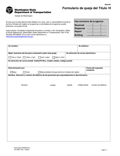 DOT Formulario 272-066  Printable Pdf