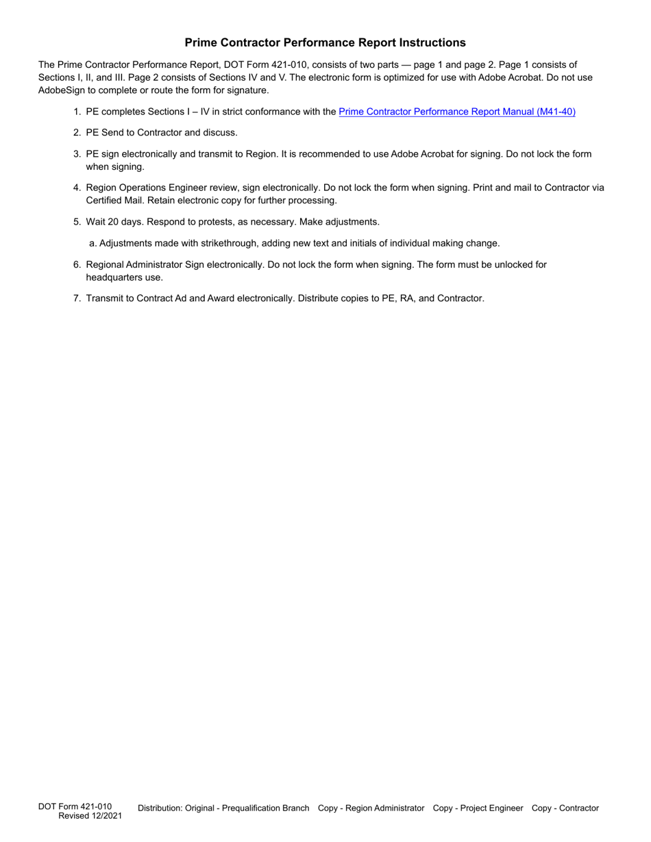 DOT Form 421-010 Prime Contractor Performance Report - Washington, Page 3