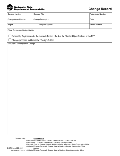 DOT Form 422-002  Printable Pdf