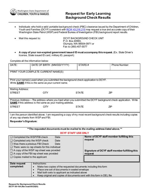 DCYF Form 09-164  Printable Pdf