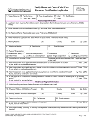 DCYF Form 15-955 Family Home and Center Child Care License or Certification Application - Washington