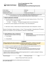 Document preview: DCYF Form 23-007 Three-Pronged Approach (Tpa) Summary Form - Addressing Vision and Hearing Concerns - Washington
