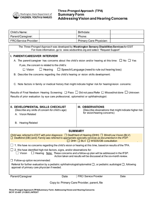 DCYF Form 23-007  Printable Pdf