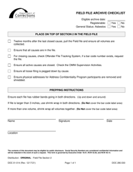 Document preview: Form DOC01-014 Field File Archive Checklist - Washington