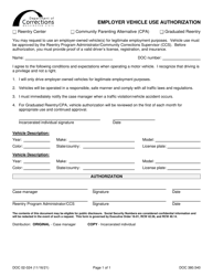 Document preview: Form DOC02-024 Employer Vehicle Use Authorization - Washington