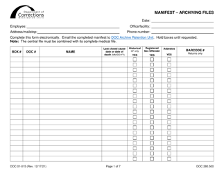 Form DOC01-015 Manifest - Archiving Files - Washington