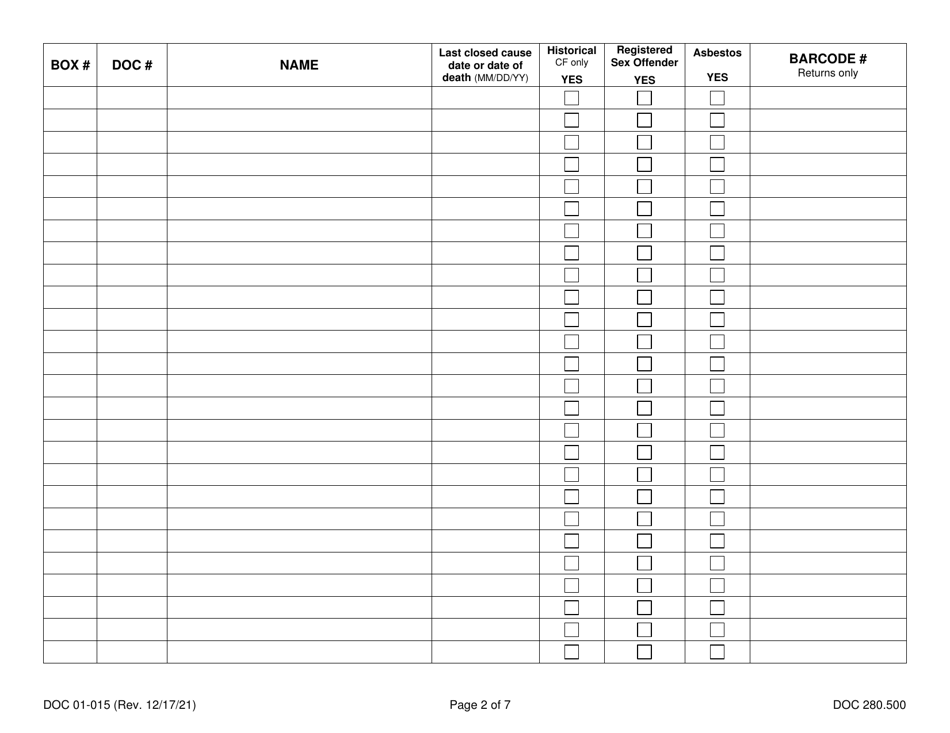 Form DOC01-015 Manifest - Archiving Files - Washington, Page 2