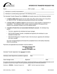 Document preview: Form DOC02-303 Interstate Transfer Request Fee - Washington