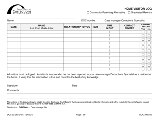 Document preview: Form DOC02-368 Home Visitor Log - Washington