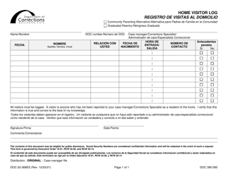 Document preview: Form DOC02-368ES Home Visitor Log - Washington (English/Spanish)
