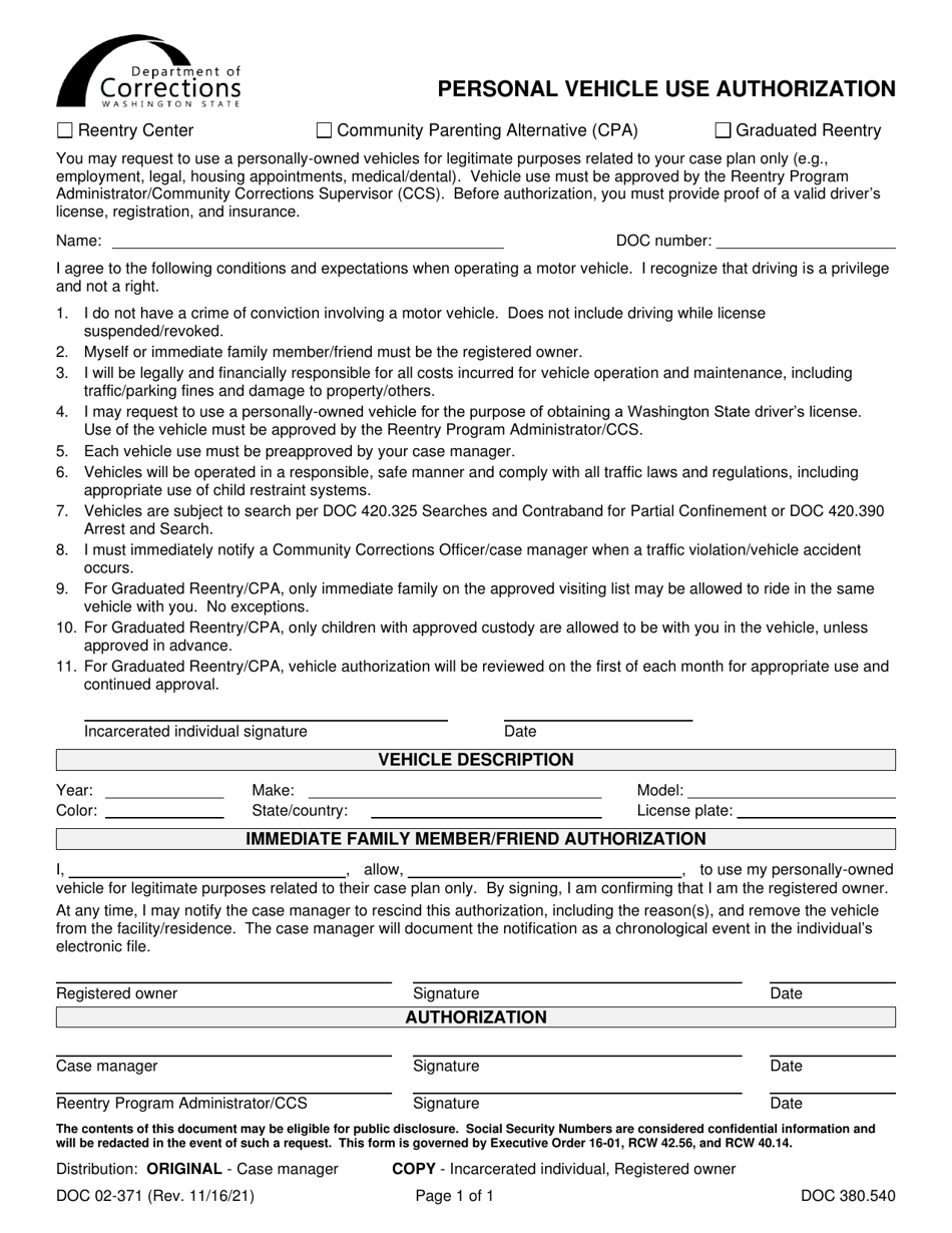 Form DOC02-371 - Fill Out, Sign Online and Download Printable PDF ...