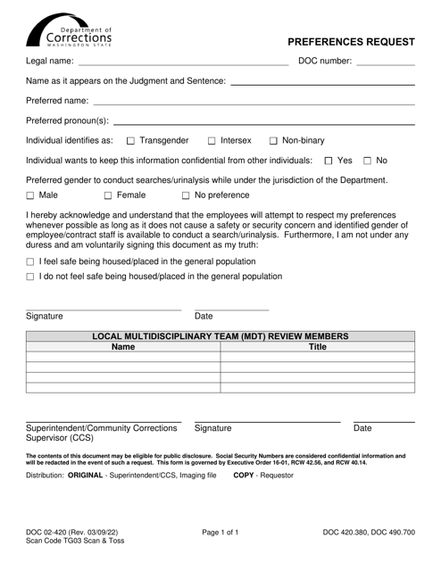 Form DOC02-420  Printable Pdf