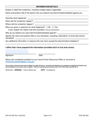 Form DOC03-065 Internal Discrimination/Harassment Complaint - Washington, Page 2