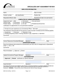 Document preview: Form DOC03-120 Specialized Unit Assignment Review - Washington