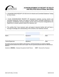 Document preview: Form DOC03-373 Acknowledgment of Receipt of Policy and Related Educational Material - Washington