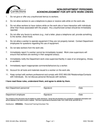 Document preview: Form DOC03-443 Non-department Personnel Acknowledgment for off-Site Work Crews - Washington